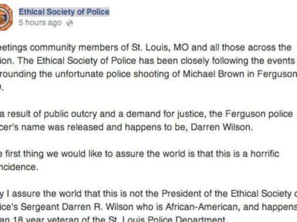 Screenshot via Facebook
Screenshot of the Facebook post by the St. Louis- based Society of Police